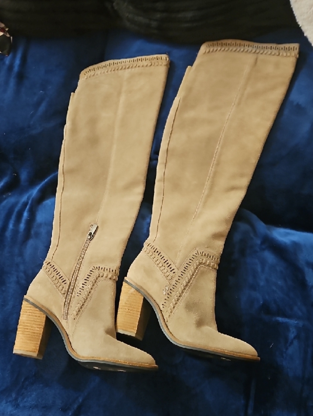 Vince Camuto Tan Suede Over-the-Knee Block Heel Boots - Picture 2 of 4